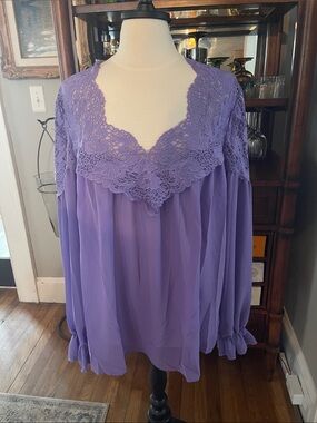 NWOT Lavender Lace V-Neck Chiffon Blouse